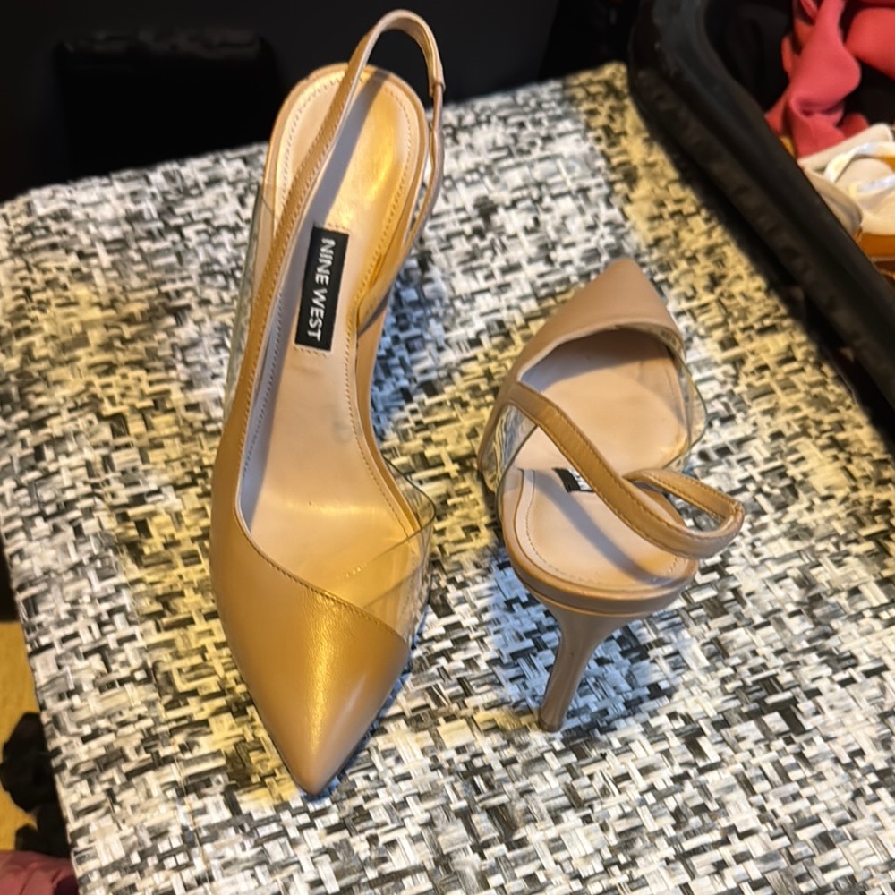 Nine West Tan and Clear Stiletto Heels